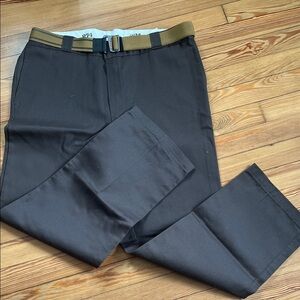 Dickies Dark Brown Dress Pants with Tan Belt